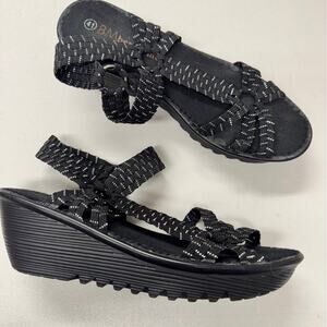 Bernie Mev Black Strappy Platform Wedge Sandals Womens 10.5 Beachy Casual Shoes